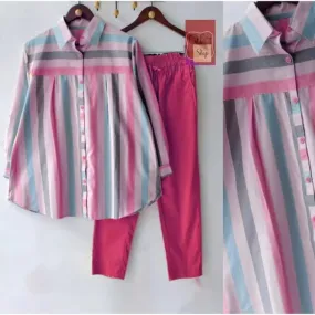 2 Pcs Women's Long Sleeve Striped/Checked/Polkadot/Weave Shirt Sets M 573027