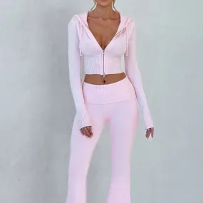 2025 HULIANFU popular autumn and winter new  New solid color slim-fit short hooded top casual pants set two-piece set women