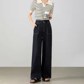 2025 Spring New High Waist Wide Leg Jeans Women's Retro Dark Skinny Versatile Commuter Casual Pants