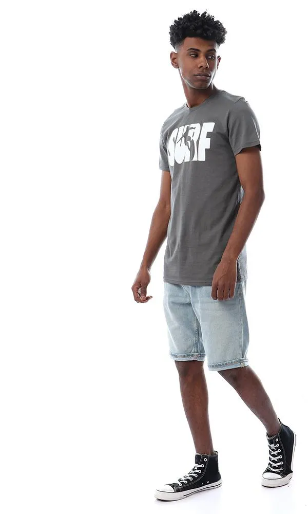 57561 " Surf " Printing Round Greyish Green T-Shirt