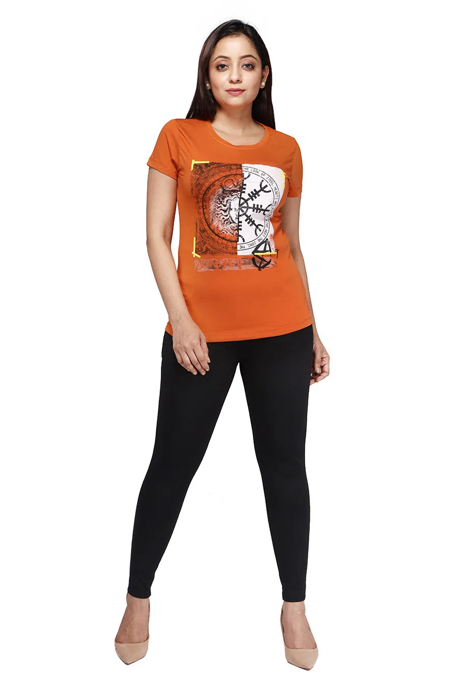 Comfort Lady Chest Print Half Sleeve Cotton Round Neck T-Shirt