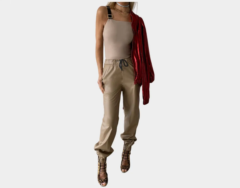 Desert Sand Vegan Leather Weekender Pants - The Bond Street