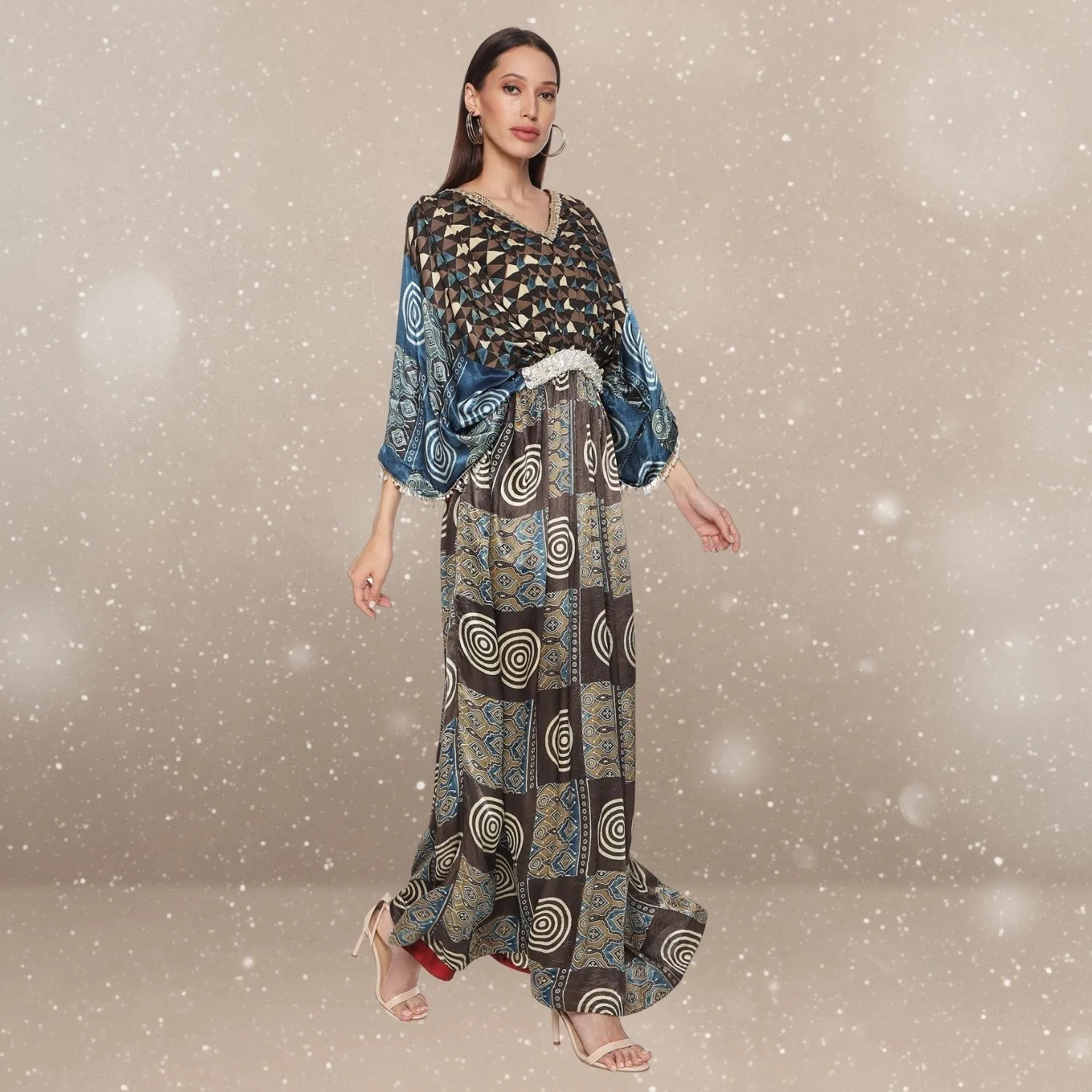 Ella Ajrakh Modal Kaftan | Hand-Block Print | Serene Sophistication