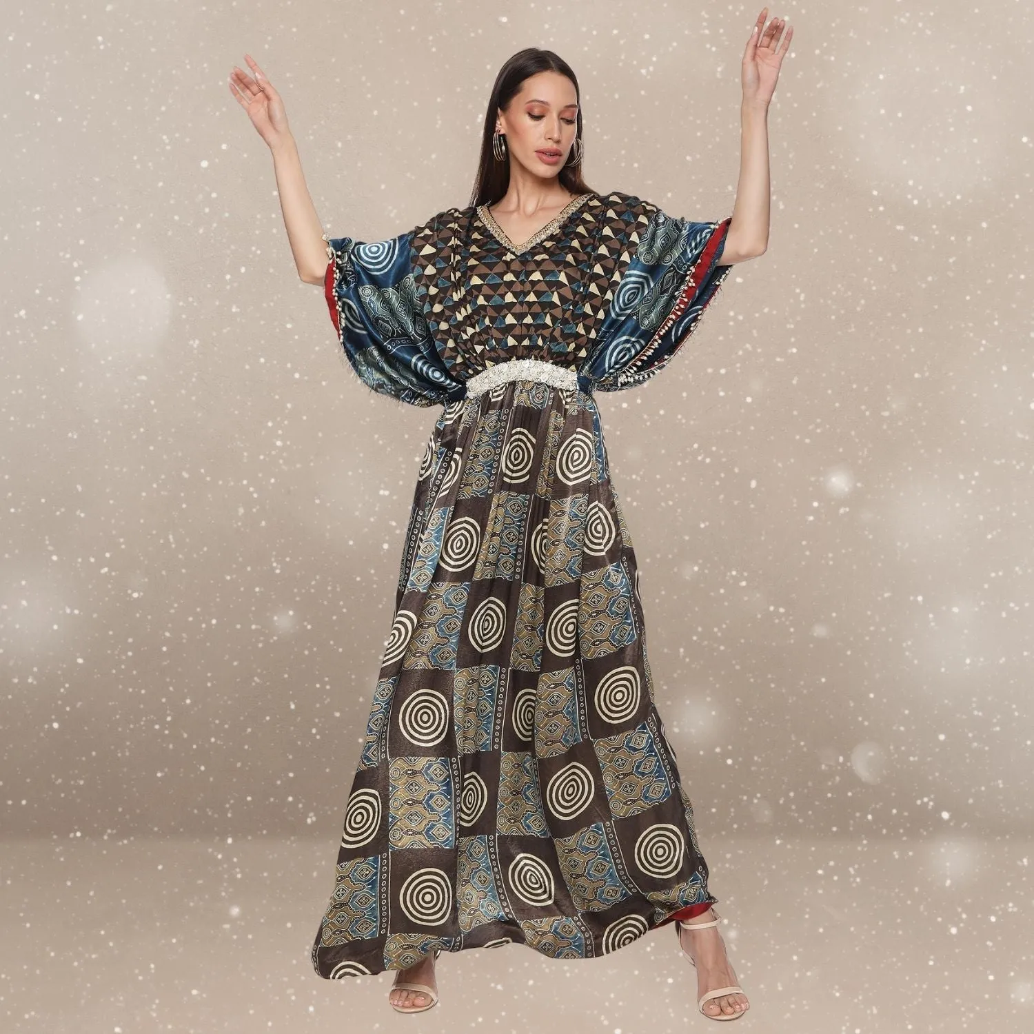 Ella Ajrakh Modal Kaftan | Hand-Block Print | Serene Sophistication