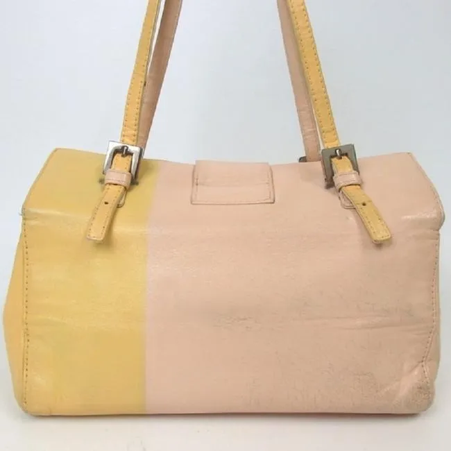 Fendi Ltd Ed Color Block Structured Lunchbox Purse Pinkyellow Lthrenamel Ff Leather Satchel
