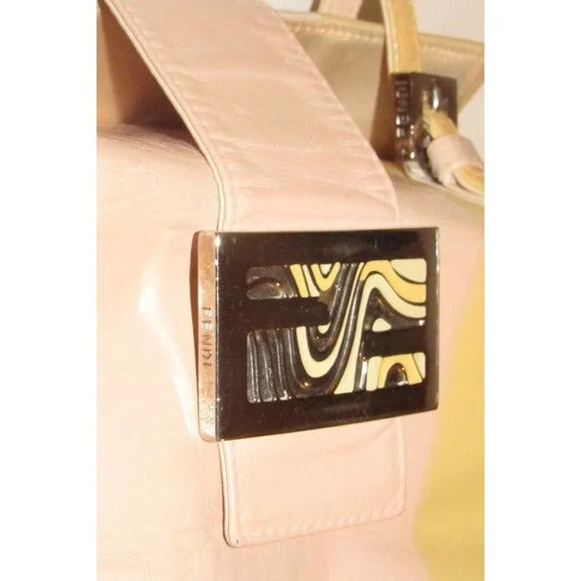 Fendi Ltd Ed Color Block Structured Lunchbox Purse Pinkyellow Lthrenamel Ff Leather Satchel