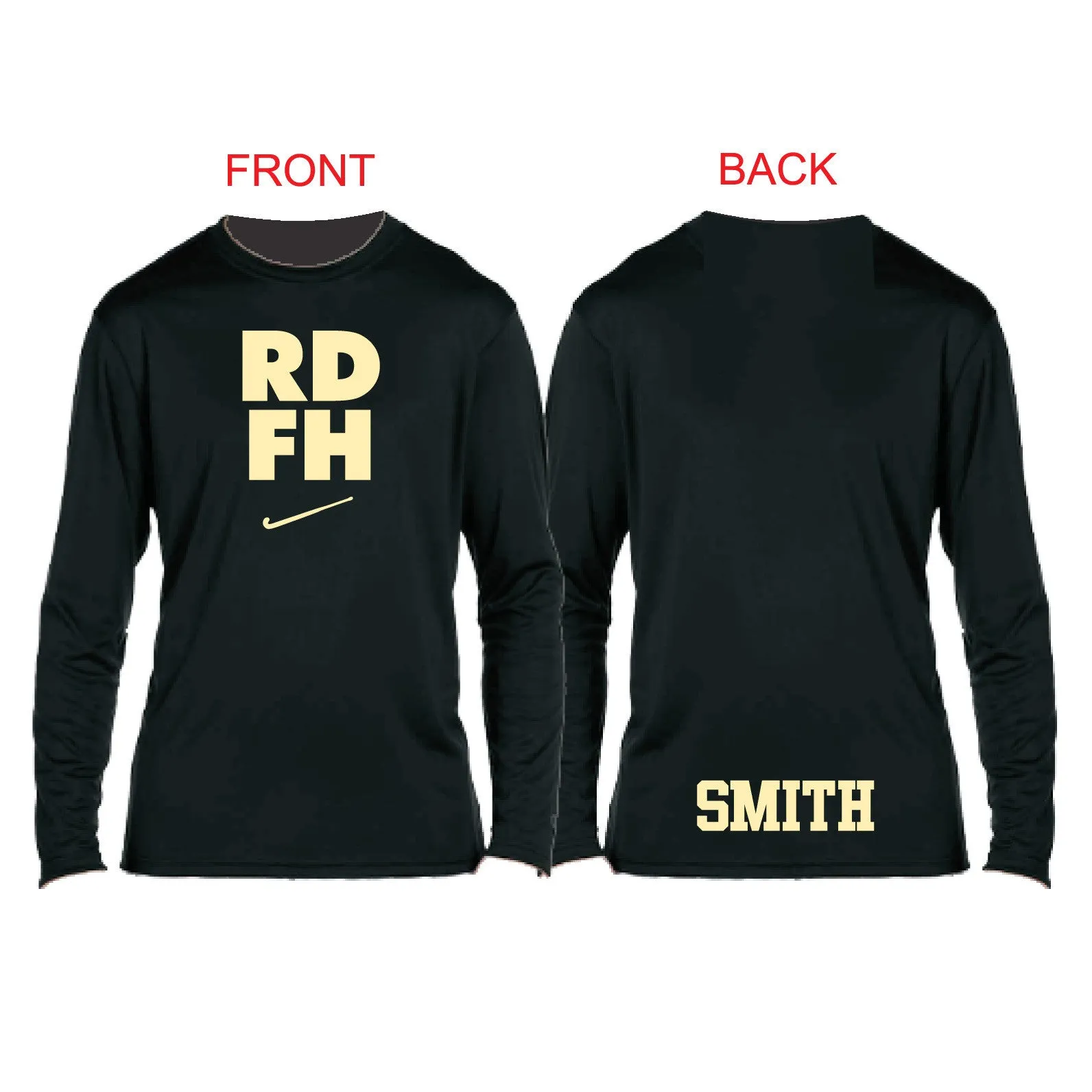 NAME ON BACK Champion Long Sleeve Moisture Wicking Shirt / BLACK