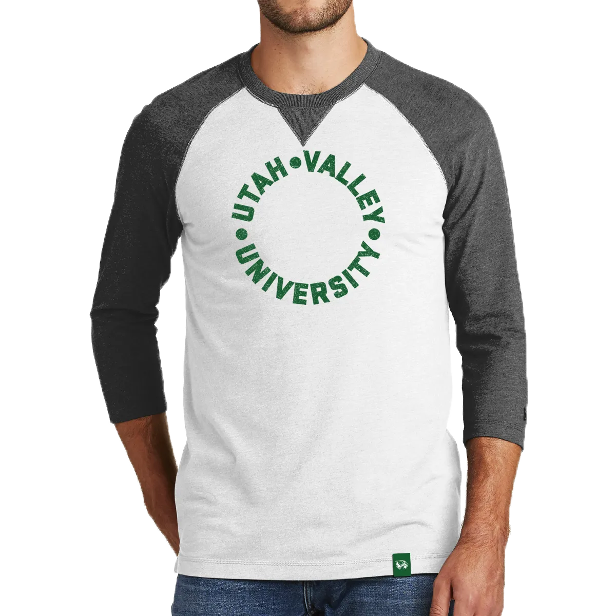 New Era Sueded Cotton Blend 3/4-Sleeve Raglan Tee- UVU Distressed
