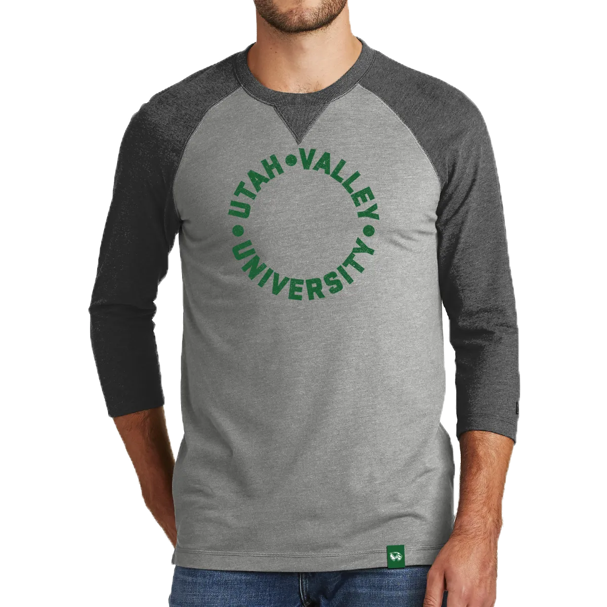 New Era Sueded Cotton Blend 3/4-Sleeve Raglan Tee- UVU Distressed
