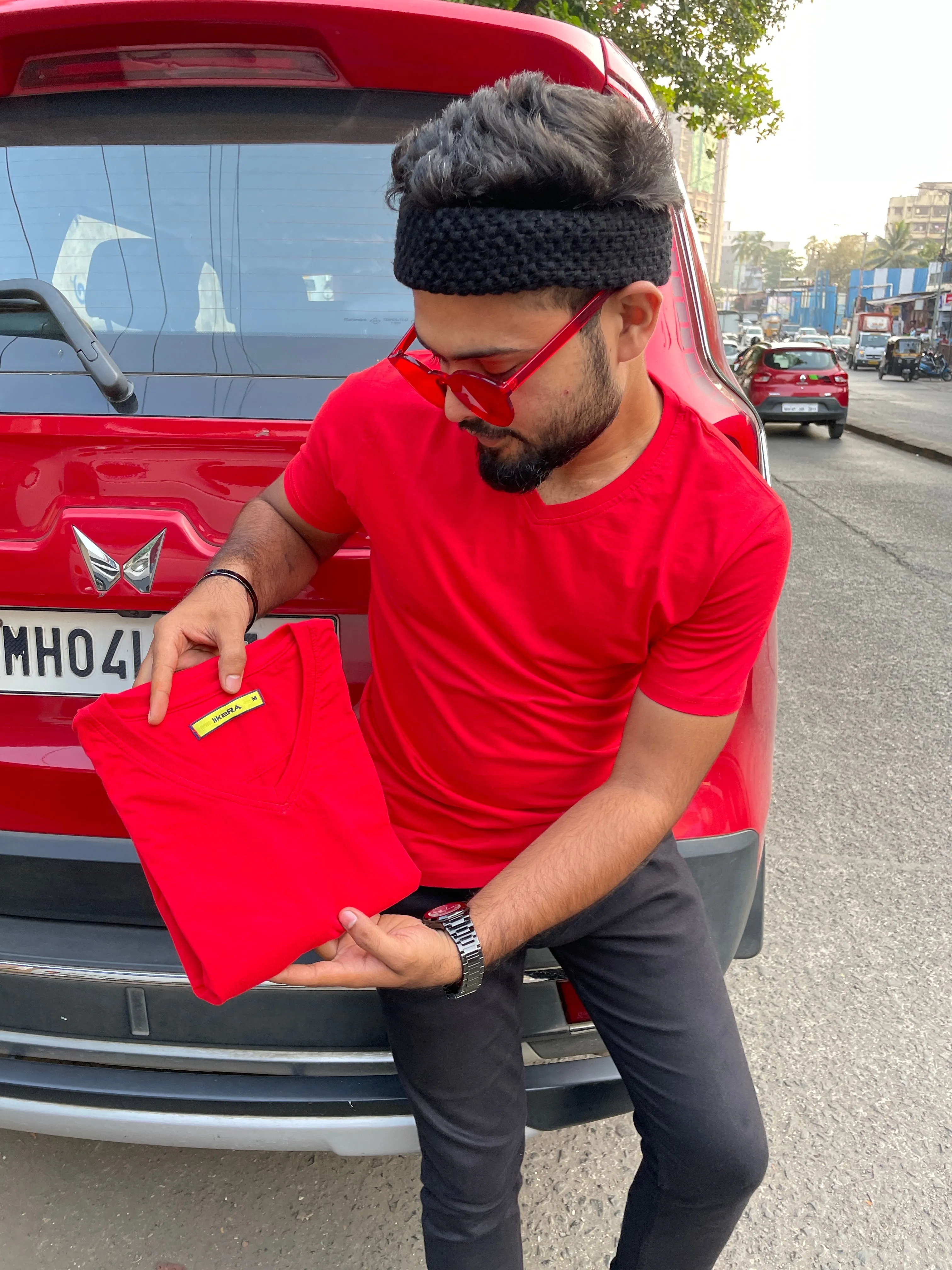 Red V neck Basic Tshirt