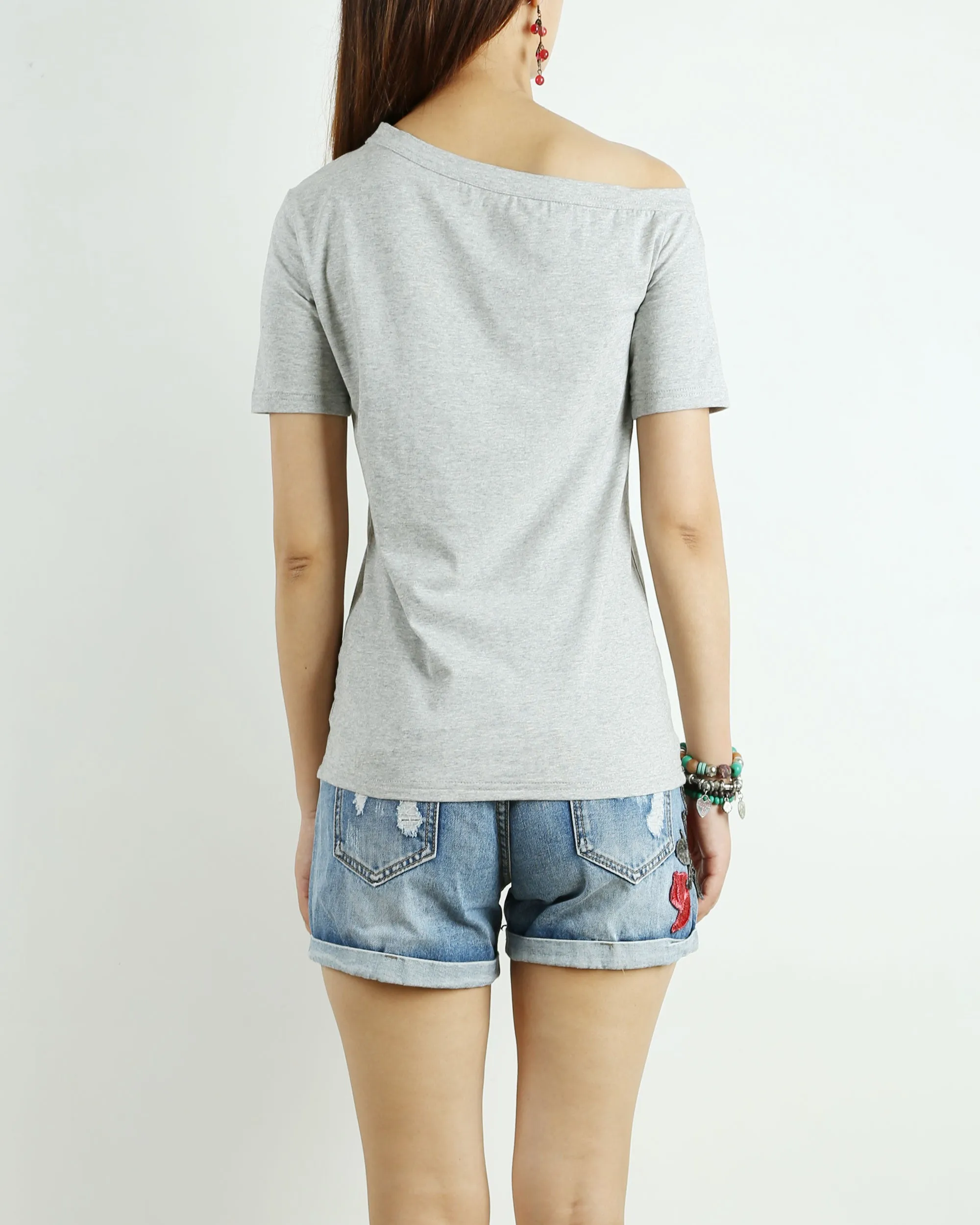 Short sleeve cotton top, off shoulder shirt, T-shirts for women, customized top, black white t-shirt, summer top(Y1009S)