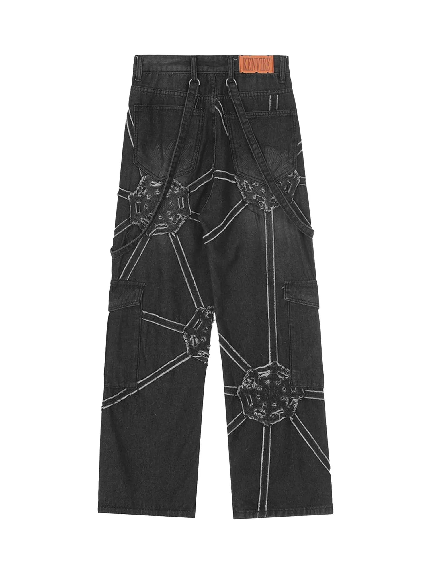 Sneakerhill High Street Hip-Hop Spider Web Denim Pants-1512