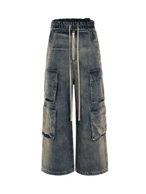 Sneakerhill Wide Leg Multi-Pocket Straight Leg Loose Jeans - 1666