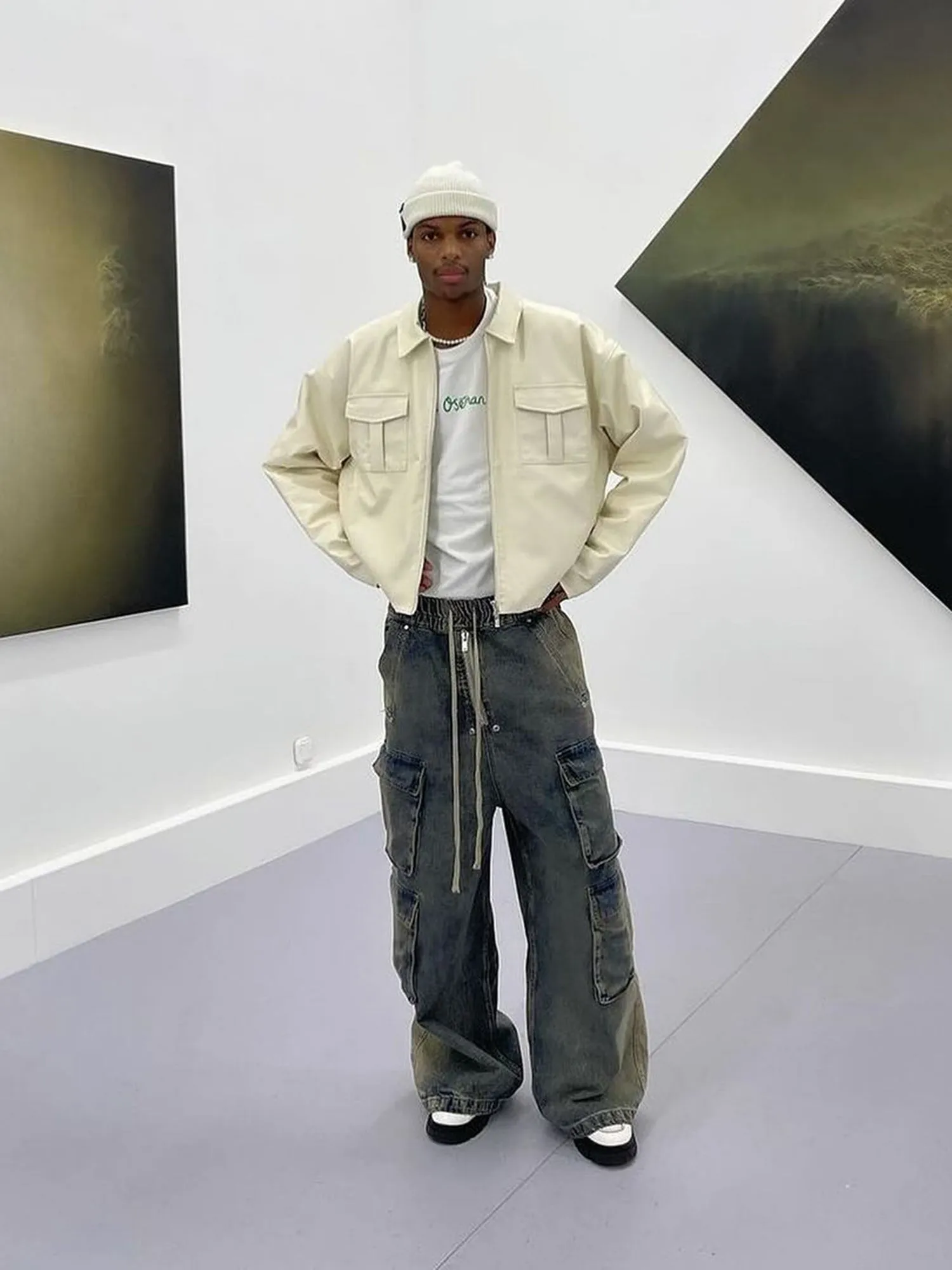 Sneakerhill Wide Leg Multi-Pocket Straight Leg Loose Jeans - 1666