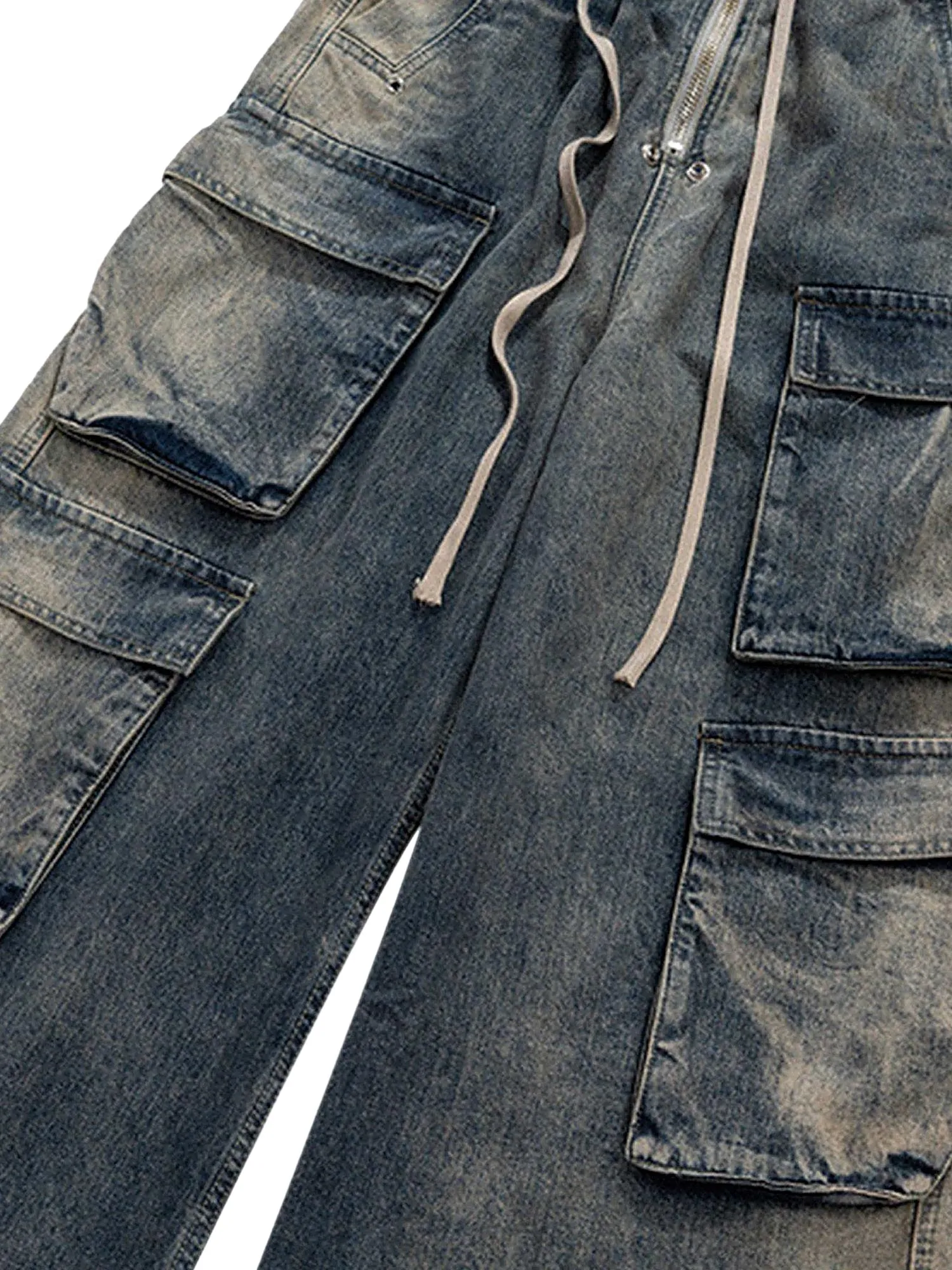 Sneakerhill Wide Leg Multi-Pocket Straight Leg Loose Jeans - 1666