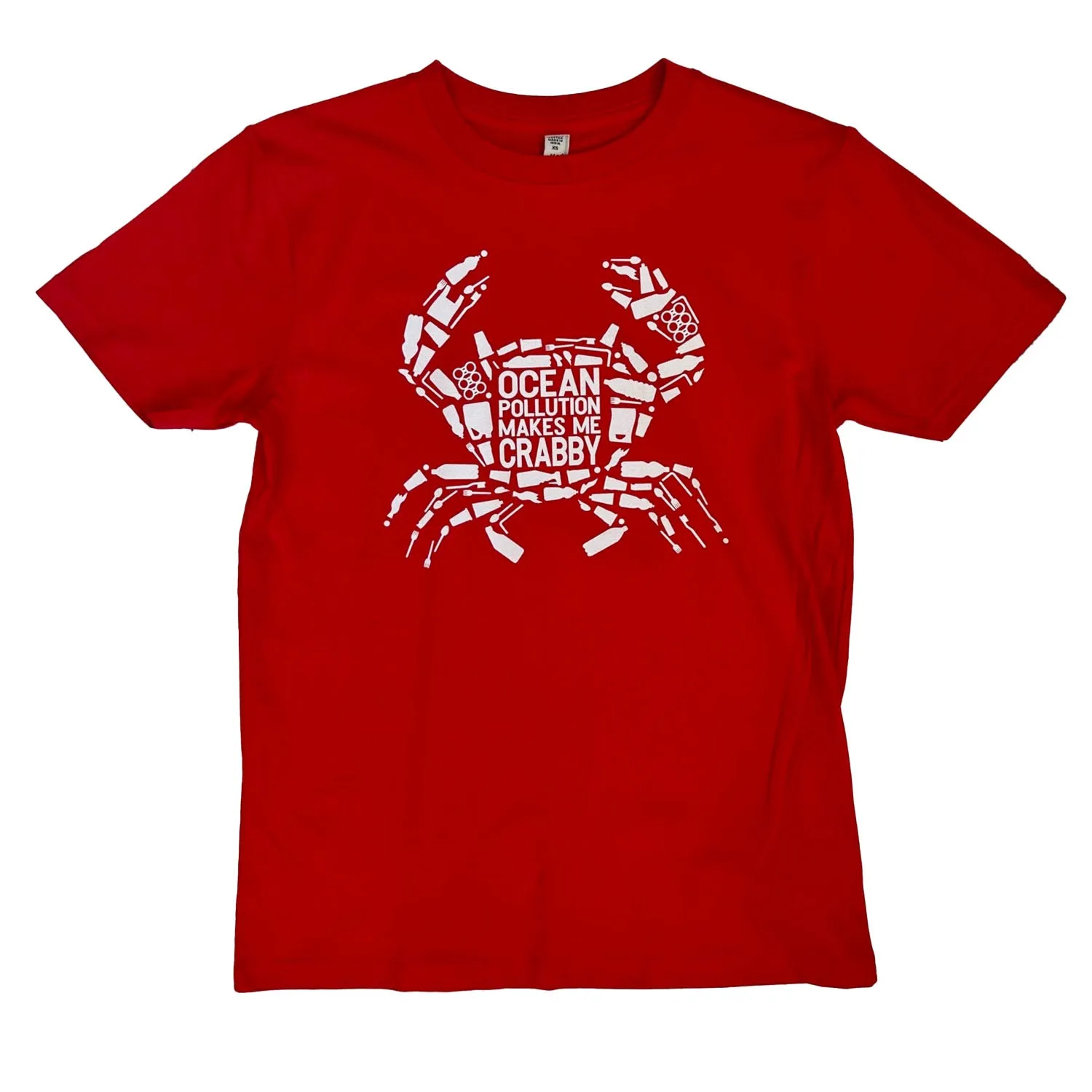 Unisex Organic Cotton T-Shirt: Red 'Ocean Pollution Makes Me Crabby'