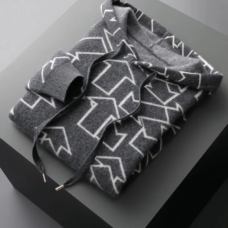 Vera | Geometric Men's Pattern Cashmere Hoodie