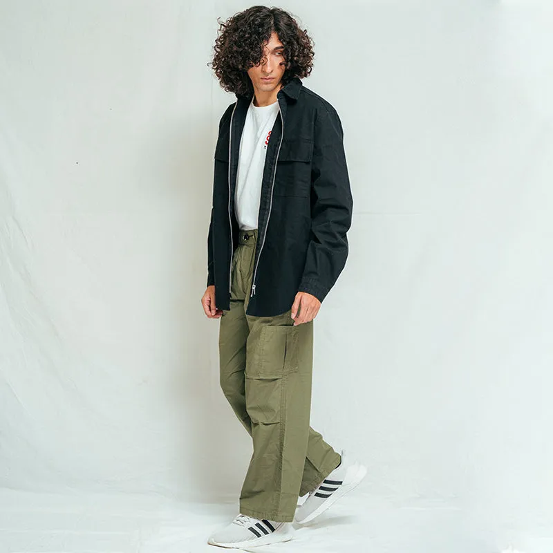 Zipper Down Over Shirt- Black