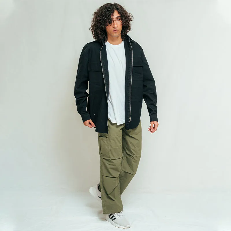 Zipper Down Over Shirt- Black