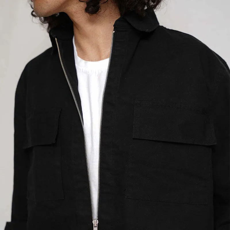 Zipper Down Over Shirt- Black